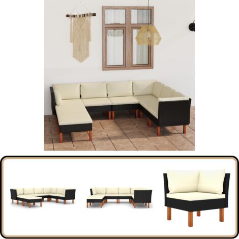 8-tlg. Garten-Lounge-Set mit Kissen Poly Rattan Schwarz - Gartensonnenliege - Gartenloungesessel - Outdoor Möbel - Gartenmöbel Set - PE-Rattan