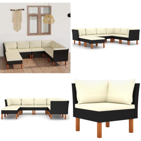 8-tlg. Garten-Lounge-Set mit Kissen Poly Rattan Schwarz - Gartensonnenliege - Gartenloungesessel - Outdoor Möbel - Gartenmöbel Set - PE-Rattan - Home & Living