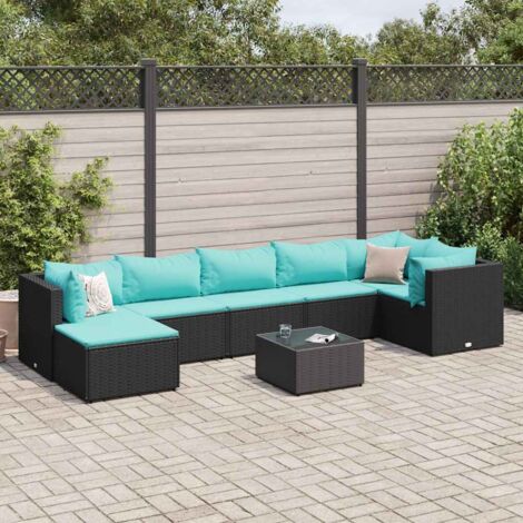 8-tlg. Garten-Lounge-Set mit Kissen Schwarz Poly Rattan vidaXL
