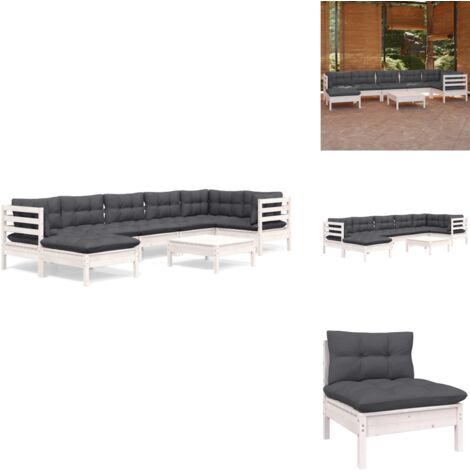 8-tlg. Garten-Lounge-Set mit Kissen Weiß Kiefer Massivholz - Garten Lounge Set - Kiefernholzmöbel - Outdoor Möbel - Gartengeräte - Terrasse