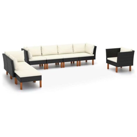 8-tlg. Garten-Lounge-Set Poly Rattan Eukalyptusholz Schwarz