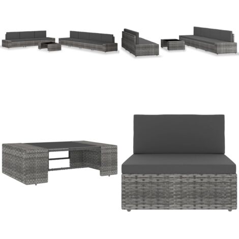 8-tlg. Garten-Lounge-Set Poly Rattan Grau - Poly Rattan - Gartenmöbel