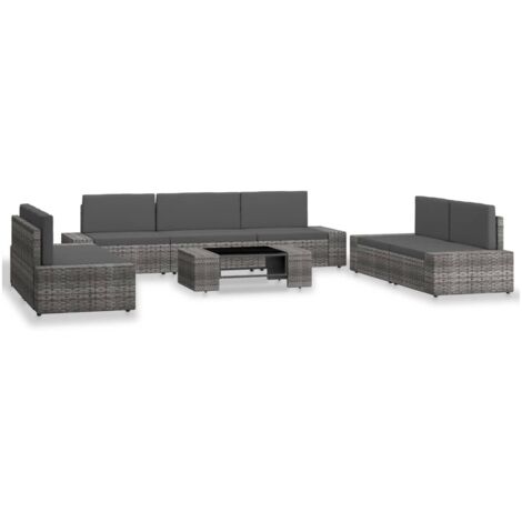 8-tlg. Garten-Lounge-Set Poly Rattan Grau vidaXL