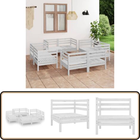 8-tlg. Garten-Lounge-Set Weiß Kiefer Massivholz - Gartenmöbeln - Loungesessel - Gartenloungeset - Rattan Möbel - Kiefernholzmöbel
