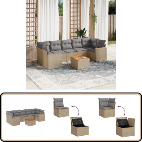 8-tlg. Garten-Sofagarnitur mit Kissen Beige Poly Rattan - Gartenmöbel - Esszimmergarnituren - Outdoor Möbel - Lounge Set - Rattan Gartenmöbel