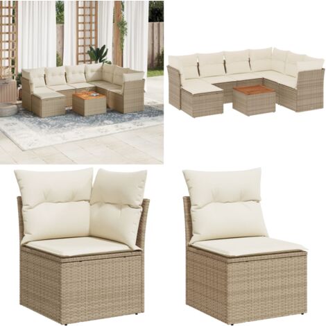 8-tlg. Garten-Sofagarnitur mit Kissen Beige Poly Rattan - Gartenmöbel - Esszimmergarnituren - Outdoor Möbel - Lounge Set - Rattan Gartenmöbel - Home & Living