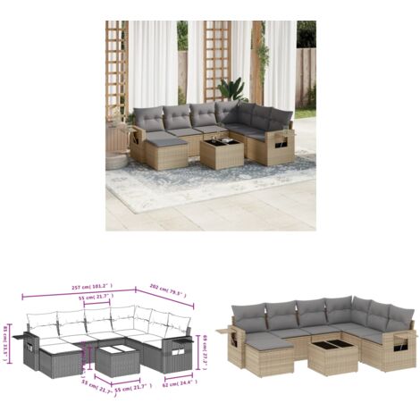 8-tlg. Garten-Sofagarnitur mit Kissen Beige Poly Rattan - Gartenmöbel - Lounge Möbel - Rattan Gartenmöbel - Outdoor Möbel - Esszimmergarnituren - Home & Living