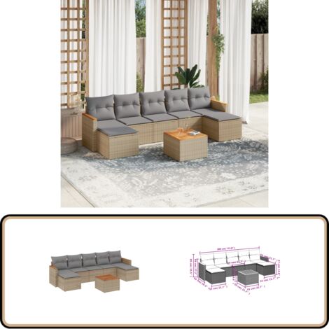 8-tlg. Garten-Sofagarnitur mit Kissen Beige Poly Rattan - Gartenmöbel Set - Gartensorte - Lounge Möbel - Outdoor Sofa - Rattan Gartenmöbel