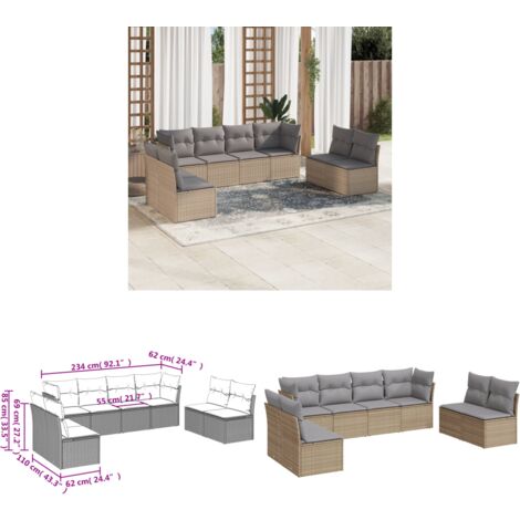 8-tlg. Garten-Sofagarnitur mit Kissen Beige Poly Rattan - Gartensorgaunität - Outdoor Möbel - Lounge Set - Rattan Sofa - Gartenlounge - Home & Living