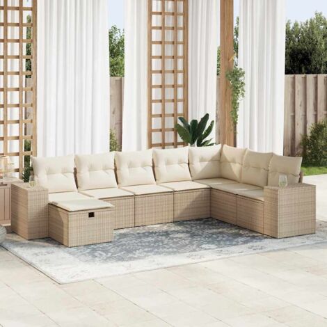 8-tlg. Garten-Sofagarnitur mit Kissen Beige Poly Rattan vidaXL