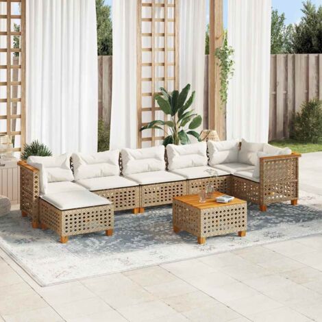 8-tlg. Garten-Sofagarnitur mit Kissen Beige Poly Rattan vidaXL