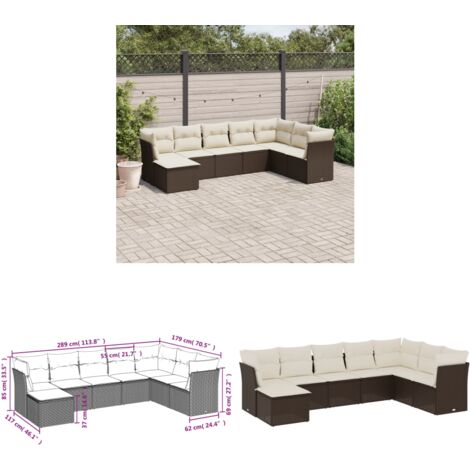 8-tlg. Garten-Sofagarnitur mit Kissen Braun Poly Rattan - Gartenmöbel Set - PE-Rattan Möbel - Outdoor Sofa - Lounge Set - Esszimmergarnitur - Home & Living
