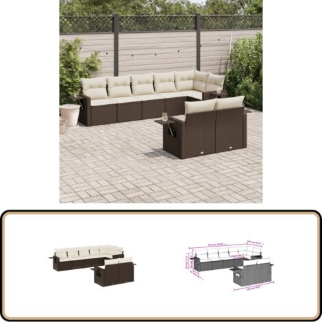 8-tlg. Garten-Sofagarnitur mit Kissen Braun Poly Rattan - Gartenmöbel - Sofasatz - Rattan Möbel - Outdoor Möbel - Lounge Set