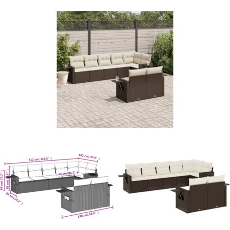 8-tlg. Garten-Sofagarnitur mit Kissen Braun Poly Rattan - Gartenmöbel - Sofasatz - Rattan Möbel - Outdoor Möbel - Lounge Set - Home & Living