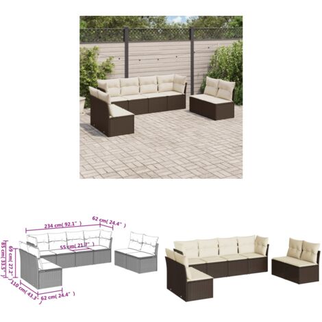 8-tlg. Garten-Sofagarnitur mit Kissen Braun Poly Rattan - Gartensofas - Outdoor Möbel - Gartenmöbel Set - Rattan Sofa - Lounge Set - Home & Living