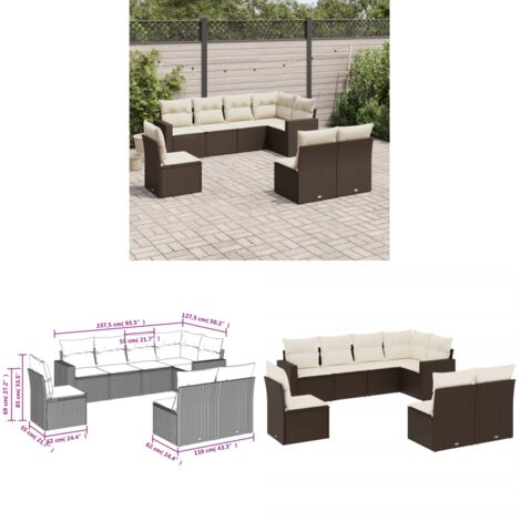 8-tlg. Garten-Sofagarnitur mit Kissen Braun Poly Rattan - Gartensorganisation - Outdoor Möbel - Lounge Set - Gartenlounge - Rattan Sofa - Home & Living