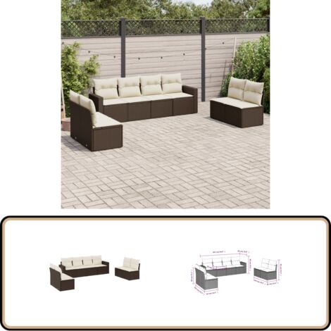 8-tlg. Garten-Sofagarnitur mit Kissen Braun Poly Rattan - Gartensorgaunität - Outdoor Möbel - Lounge Set - Gartenlounge - Rattan Sofa