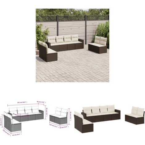 8-tlg. Garten-Sofagarnitur mit Kissen Braun Poly Rattan - Gartensorgaunität - Outdoor Möbel - Lounge Set - Gartenlounge - Rattan Sofa - Home & Living