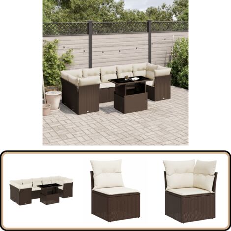 8-tlg. Garten-Sofagarnitur mit Kissen Braun Poly Rattan - Gartensorte - Gartenmöbelset - PE-Rattan Möbel - Outdoor Sofa - Lounge Set