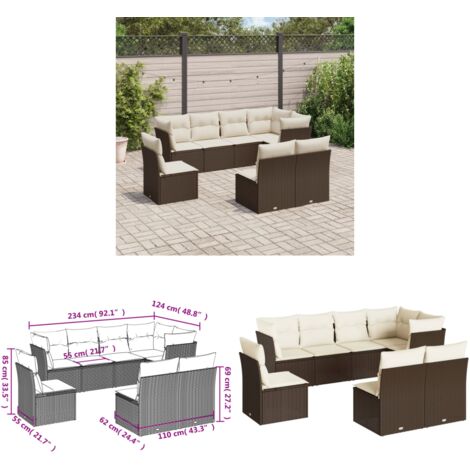 8-tlg. Garten-Sofagarnitur mit Kissen Braun Poly Rattan - Gartensorte - Outdoor Möbel - Gartenlounge - Lounge Set - Rattan Sofa - Home & Living