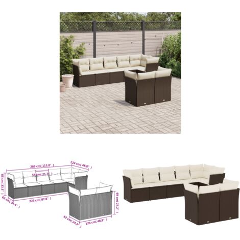 8-tlg. Garten-Sofagarnitur mit Kissen Braun Poly Rattan - Gartensorte - Outdoor Möbel - Lounge Set - Gartenlounge - Rattan Sofa - Home & Living
