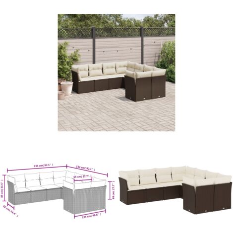 8-tlg. Garten-Sofagarnitur mit Kissen Braun Poly Rattan - Gartensortiment - Gartenmöbelset - PE-Rattan Möbel - Rattan Sofa - Gartenlounge - Home & Living