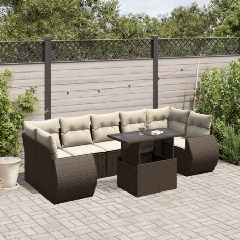8-tlg. Garten-Sofagarnitur mit Kissen Braun Poly Rattan vidaXL