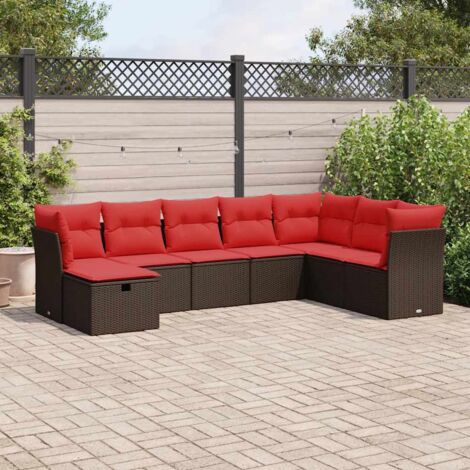 8-tlg. Garten-Sofagarnitur mit Kissen Braun Poly Rattan vidaXL