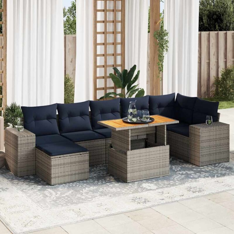 8-tlg. Garten-sofagarnitur Mit Kissen Grau Poly Rattan Vidaxl