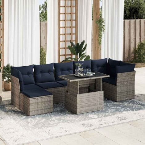 8-tlg. Garten-Sofagarnitur mit Kissen Grau Poly Rattan Akazie vidaXL
