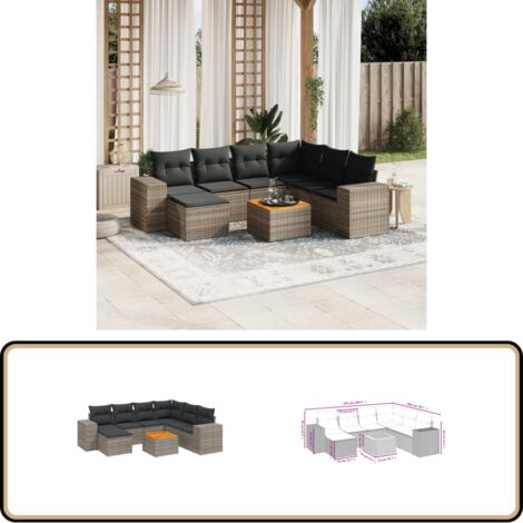 8-tlg. Garten-Sofagarnitur mit Kissen Grau Poly Rattan - Gartenmöbel - Esstischgarnituren - Outdoor Möbel - Lounge Set - Rattan Gartenmöbel