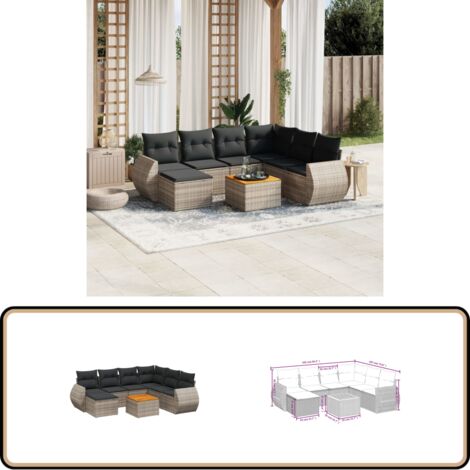 8-tlg. Garten-Sofagarnitur mit Kissen Grau Poly Rattan - Gartenmöbel - Esstischgarnituren - Outdoor Möbel - Lounge Set - Rattan Gartenmöbel