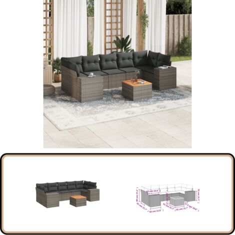 8-tlg. Garten-Sofagarnitur mit Kissen Grau Poly Rattan - Gartenmöbel - Esstischgarnituren - Outdoor Möbel - Lounge Set - Rattan Gartenmöbel