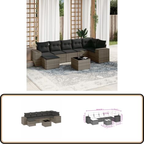 8-tlg. Garten-Sofagarnitur mit Kissen Grau Poly Rattan - Gartenmöbel - Esstischgarnituren - Outdoor Möbel - Lounge Set - Rattan Gartenmöbel