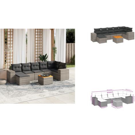 8-tlg. Garten-Sofagarnitur mit Kissen Grau Poly Rattan - Gartenmöbel - Esstischgarnituren - Outdoor Möbel - Lounge Set - Rattan Gartenmöbel