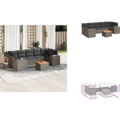 8-tlg. Garten-Sofagarnitur mit Kissen Grau Poly Rattan - Gartenmöbel - Esstischgarnituren - Outdoor Möbel - Lounge Set - Rattan Gartenmöbel