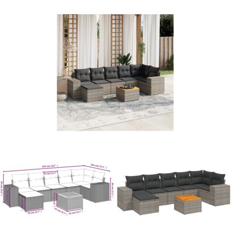 8-tlg. Garten-Sofagarnitur mit Kissen Grau Poly Rattan - Gartenmöbel - Esstischgarnituren - Outdoor Möbel - Lounge Set - Rattan Gartenmöbel - Home & Living
