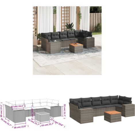 8-tlg. Garten-Sofagarnitur mit Kissen Grau Poly Rattan - Gartenmöbel - Esstischgarnituren - Outdoor Möbel - Lounge Set - Rattan Gartenmöbel - Home & Living