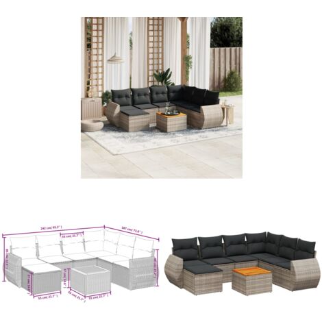 8-tlg. Garten-Sofagarnitur mit Kissen Grau Poly Rattan - Gartenmöbel - Esstischgarnituren - Outdoor Möbel - Lounge Set - Rattan Gartenmöbel - Home & Living