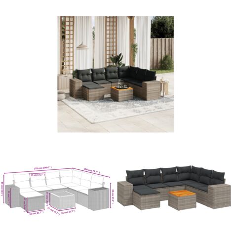 8-tlg. Garten-Sofagarnitur mit Kissen Grau Poly Rattan - Gartenmöbel - Esstischgarnituren - Outdoor Möbel - Lounge Set - Rattan Gartenmöbel - Home & Living