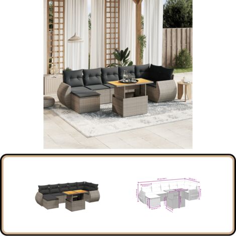 8-tlg. Garten-Sofagarnitur mit Kissen Grau Poly Rattan - Gartenmöbel - Gartensorte - Lounge Set - Rattan Möbel - Outdoor Furniture
