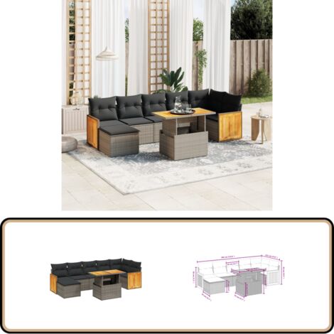 8-tlg. Garten-Sofagarnitur mit Kissen Grau Poly Rattan - Gartenmöbel - Outdoor Möbel - Rattan Gartenset - Lounge Set - Sofasitzgruppe