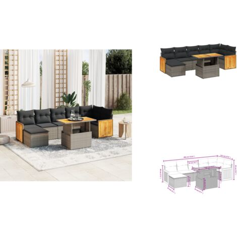 8-tlg. Garten-Sofagarnitur mit Kissen Grau Poly Rattan - Gartenmöbel - Outdoor Möbel - Rattan Gartenset - Lounge Set - Sofasitzgruppe