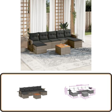 8-tlg. Garten-Sofagarnitur mit Kissen Grau Poly Rattan - Gartenmöbel Set - Outdoor Möbel - Rattan Gartenset - Lounge Set - Esszimmergarnitur
