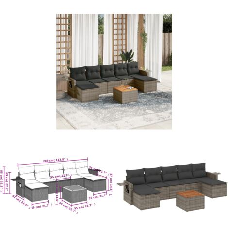 8-tlg. Garten-Sofagarnitur mit Kissen Grau Poly Rattan - Gartenmöbel Set - Outdoor Möbel - Rattan Gartenset - Lounge Set - Esszimmergarnitur - Home & Living