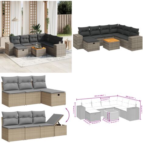 8-tlg. Garten-Sofagarnitur mit Kissen Grau Poly Rattan - Gartenmöbel - Sofagarnitur - PE-Rattan - Outdoormöbel - Esstisch - Home & Living