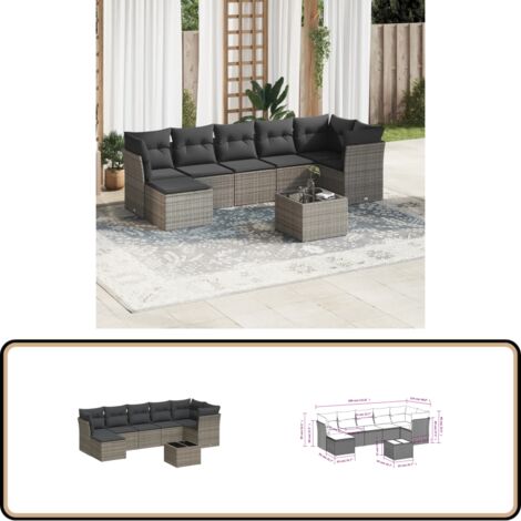 8-tlg. Garten-Sofagarnitur mit Kissen Grau Poly Rattan - Gartensorte - Gartenmöbelset - Outdoor Möbel - Lounge Set - Rattan Gartenmöbel