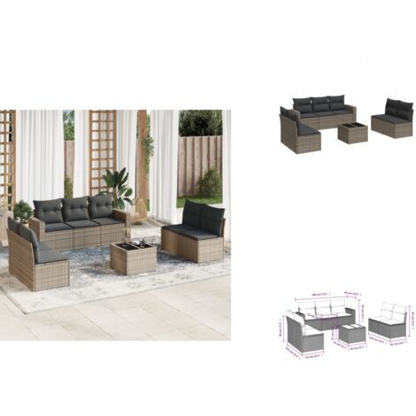 8-tlg. Garten-Sofagarnitur mit Kissen Grau Poly Rattan - Gartensorte - Outdoor Möbel - Lounge Set - Gartenlounge - Rattan Sofa