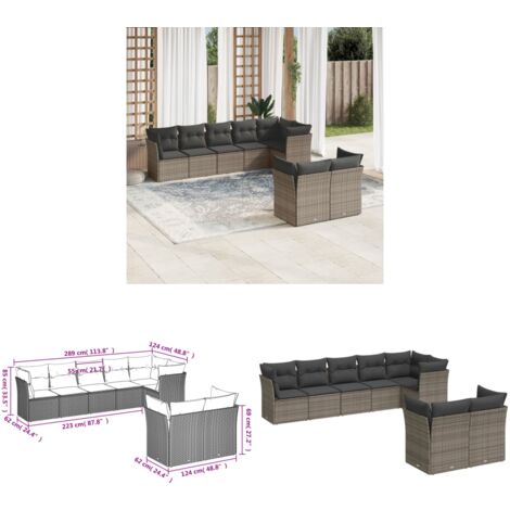 8-tlg. Garten-Sofagarnitur mit Kissen Grau Poly Rattan - Gartensorte - Outdoor Möbel - Lounge Set - Gartenlounge - Rattan Sofa - Home & Living