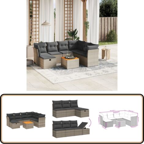 8-tlg. Garten-Sofagarnitur mit Kissen Grau Poly Rattan - Gartensorte - Outdoor Sofa Set - Lounge Möbel - Gartenmöbelset - Rattan Gartenmöbel